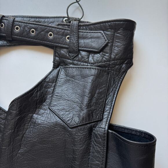 Vintage Unik Black Patchwork Leather Coin Pocket Zip Snap Chaps Size XXL - Picture 4 of 6